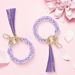 2Pcs Acrylic & Zine Alloy & PU Pendant Decoration&nbsp;KEYC-CL0001-44C