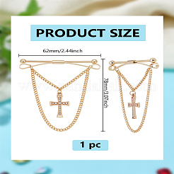1Pc Cross Brass Rhinestone Hanging Chains Collar Pins Tie Clips&nbsp;AJEW-LP0002-47G
