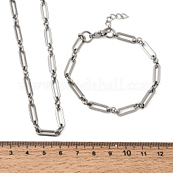 304 Stainless Steel Paperclip Chains Bracelet & Necklace Jewelry Sets&nbsp;SJEW-L199-21P