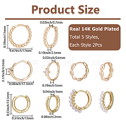 10Pcs 5 Styles Rack Plating Brass Beaded Huggie Hoop Earrings for Women&nbsp;KK-SC0008-04