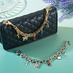 2Pcs 2 Styles Alloy & Glass Butterfly Star Key Charm Aluminum Chain Bag Decorative Chains&nbsp;HJEW-TAC0134