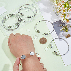 10Pcs 304 Stainless Steel Cuff Blank Bangle Bases with Flat Round Trays&nbsp;STAS-UN0064-30