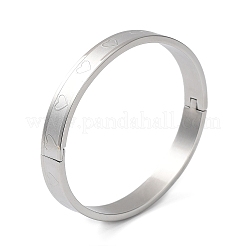 Non-Tarnish 304 Stainless Steel Grooved Heart Bangles&nbsp;BJEW-F464-15P