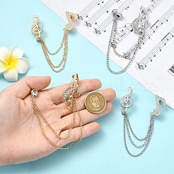 4Pcs 4 Styles Crystal Rhinestone Double Musical Note with Safaty Chain Hanging Sweater Brooch Pin&nbsp;JEWB-CJ0001-63