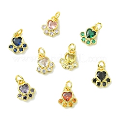 8Pcs 8 Colors Brass Pave Cubic Zirconia Paw Print Charms&nbsp;KK-CJ0003-87
