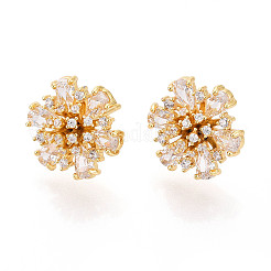 Flower Brass Micro Pave Clear Cubic Zirconia Stud Earrings&nbsp;EJEW-T047-51G