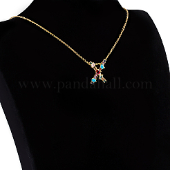 Golden Brass Micro Pave Cubic Zirconia Initial Pendants Necklaces&nbsp;NJEW-S069-JN002-X