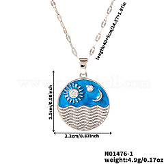 Elegant Brass Marine Blue Enamel Wave Sun Moon Pendant Necklaces&nbsp;LS-WB9731-1