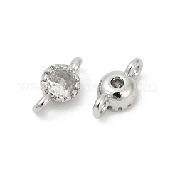 Brass Cubic Zirconia Flat Round Connector Charms&nbsp;KK-H204-02P-04