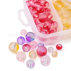 190Pcs 15 Style Frosted Spray Painted Glass Beads Strands&nbsp;GLAA-FS0001-27