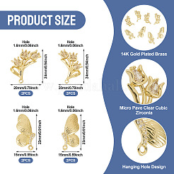 8Pcs 4 Styles Brass Micro Pave Clear Cubic Zirconia Stud Earring Findings&nbsp;KK-TA0002-74