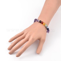 Chips and Round Chakra Natural Gemstone Beaded Stretch Bracelets&nbsp;BJEW-JB01990-03