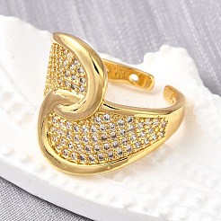 Brass Micro Pave Cubic Zirconia Adjustable Open Cuff Rings for Women&nbsp;RJEW-K292-06G