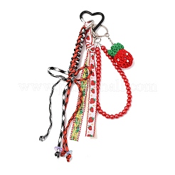 2Pcs Polyester Rope & Glass Pearl & CCB Plastic Bead & Crochet Wool Strawberry Pendant Decorations&nbsp;HJEW-JM04391