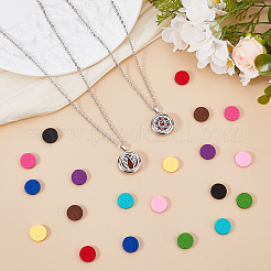 2 Sets Alloy Hollow Essential Oil Diffuser Perfume Locket Pendant 304 Stainless Steel Chain Necklaces&nbsp;NJEW-HS0001-22D