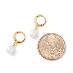 Natural Pearl Beads Drop Huggie Hoop Earrings for Women&nbsp;EJEW-JE04757-03