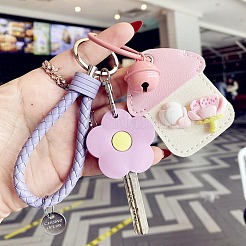 5 Colors Flower Silicone Key Cover Cap Keychains&nbsp;AJEW-DJ0005-51