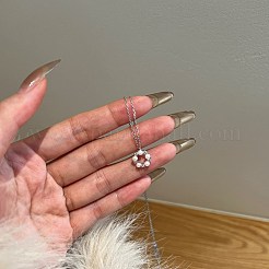 Round Ring 925 Sterling Silver Micro Pave Cubic Zirconia Pendant Necklaces for Women&nbsp;NJEW-F338-07P