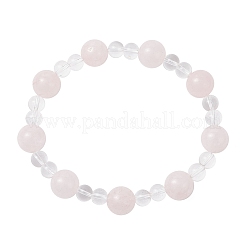 Natural Rose Quartz & Synthetic Quartz Crystal Round Beaded Stretch Bracelets&nbsp;BJEW-JB12246-02