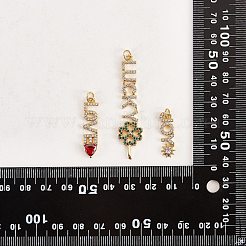 4Pcs 4 Style Eco-Friendly Brass Micro Pave Cubic Zirconia with Glass Pendants&nbsp;KK-SZ0005-79