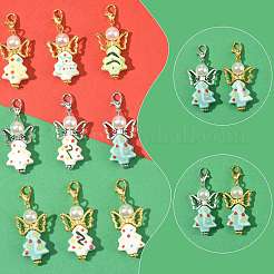 7Pcs 7 Colors Christmas Tree Handmade Porcelain & ABS Plastic Imitation Pearl Angel Pendant Decorations&nbsp;HJEW-FS00082