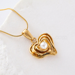 Elegant Stainless Steel & Imitation Pearl Heart Pendant Necklaces for Women&nbsp;EM0874