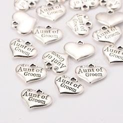 Antique Silver Tone Tibetan Style Heart with Aunt of Groom Rhinestone Charms&nbsp;LS-TIBEP-N005-01B
