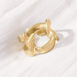 Oval 304 Stainless Steel Open Cuff Ring for Women&nbsp;RJEW-Z083-03G-03