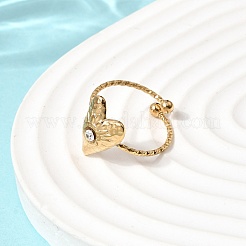 Texture Heart 304 Stainless Steel Rhinestone Cuff Open Finger Rings for Women&nbsp;LS-RJEW-A091-10G