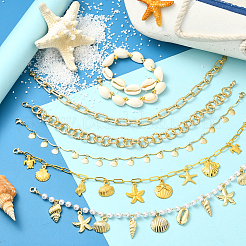 6Pcs 6 Styles Ocean Theme Cowrie Shell & Aluminum & Brass & Alloy Baseball Cap Chain&nbsp;HJEW-SC0002-37