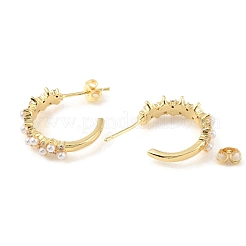 Plastic Pearl Beaded C-shape Stud Earrings with Clear Cubic Zirconia&nbsp;EJEW-C060-03G