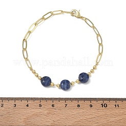 Natural Sodalite Faceted Flat Round Beaded Brass Paperclip Chain Bracelets&nbsp;GG-CBA37F5-02G-13