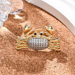 Brass Micro Pave Clear Cubic Zirconia Cuff Finger Rings for Women&nbsp;RJEW-C116-04G
