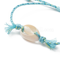 Natural Cowrie Shell with Evil Eye Braided Bead Bracelet with Nylon & Cotton Cord for Women&nbsp;BJEW-JB09140