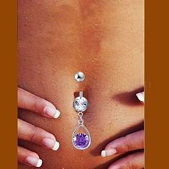Brass Cubic Zirconia Navel Ring&nbsp;AJEW-EE0004-47C