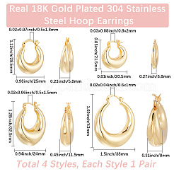 4 Pairs 4 Styles Rack Plating Brass Chunky Hoop Earrings for Women&nbsp;EJEW-BBC0001-94