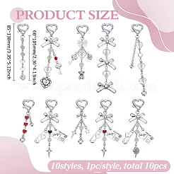 10Pcs Heart Alloy & Glass & Plastic Pearl Pendant Decoration&nbsp;HJEW-GA00011