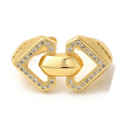 Heart Brass Micro Pave Clear Cubic Zirconia Open Cuff Rings&nbsp;RJEW-U008-15G