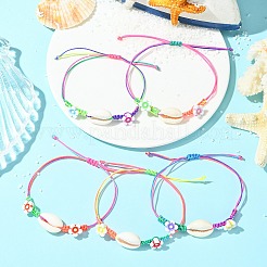 Natural Mixed Cowrie Shell Beads Braided Bead Bracelets&nbsp;BJEW-JB11786