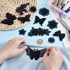 12Pcs 12 Styles Black Organza Embroider Thread Iron on/Sew On Patches&nbsp;PATC-NB0001-46