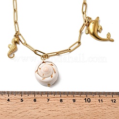 304 Stainless Steel Dolphin Sea Horse & Acrylic Pearl & Natural Shell Pendant Bib Necklaces for Women&nbsp;NJEW-G181-03G