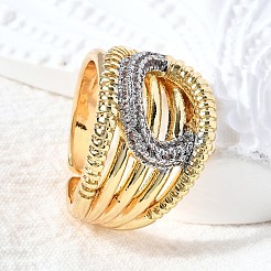 Brass Micro Pave Cubic Zirconia Adjustable Cuff Open Rings&nbsp;RJEW-D313-15PG