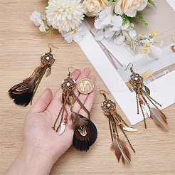 2Pairs 2 Styles Alloy Feather Dangle Earrings&nbsp;EJEW-UN0006-97
