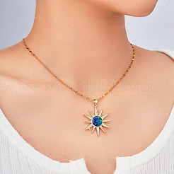 Brass Shiny Clear Cubic Zirconia & Blue Enamel Pendant Necklaces for Women&nbsp;JZ5405-2