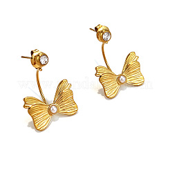 304 Stainless Steel Pave Clear Cubic Zirconia & Plastic Pearl Stud Earrings for Women&nbsp;WGF3CDE-01