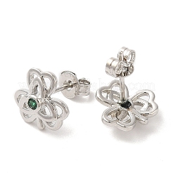 Rack Plating Brass Clover Stud Earrings with Cubic Zirconia for Women&nbsp;EJEW-A101-02P