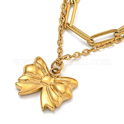 304 Stainless Steel Bowknot Pendant Necklaces&nbsp;LS-NJEW-L182-001G-06
