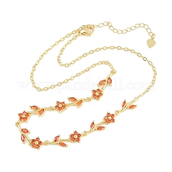 Brass Pave Cubic Zirconia Flower Link Chain Necklaces&nbsp;KK-CBA4547-18G-09
