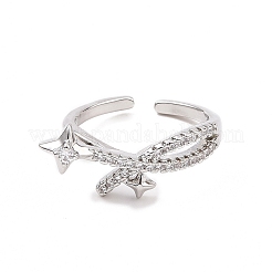 Clear Cubic Zirconia Asterism Open Cuff Ring&nbsp;RJEW-B028-10P