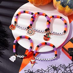 Pumpkin & Spider Web Alloy Enamel Charm Bracelets&nbsp;BJEW-JB10886